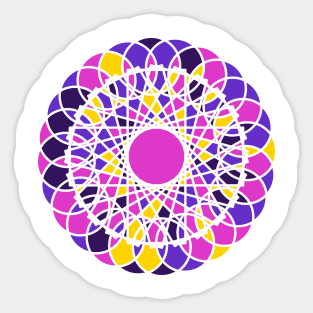 Repeated elements in round geometric ornament in random bright neon colors Sticker